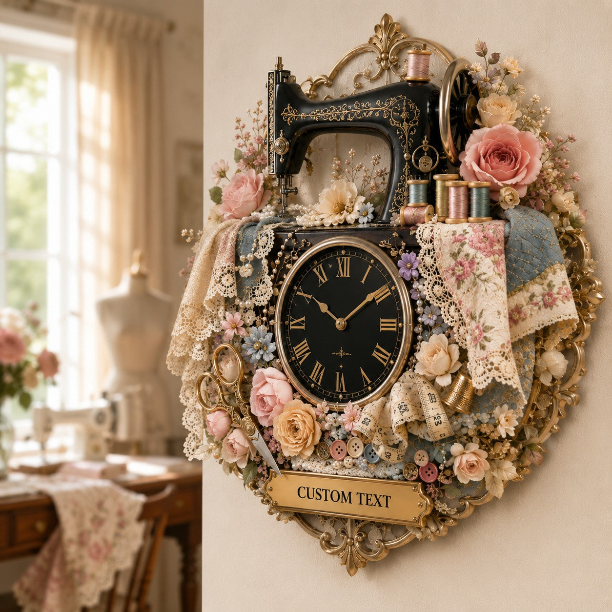 Personalized Sewing Wall Clock with Custom Name — personalized with a custom name