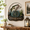 Personalized Bass Fishing Wall Clock, Custom Name Gift for Anglers — personalized with a custom name