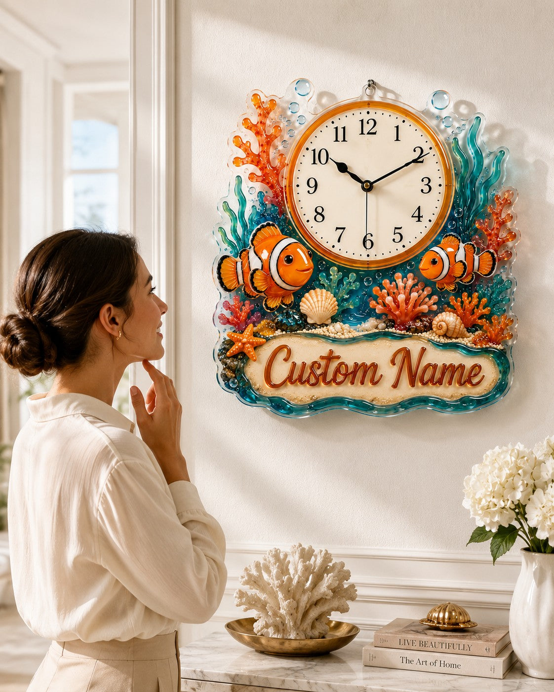 Personalized Ocean Reef Wall Clock with Custom Name — personalized with a custom name