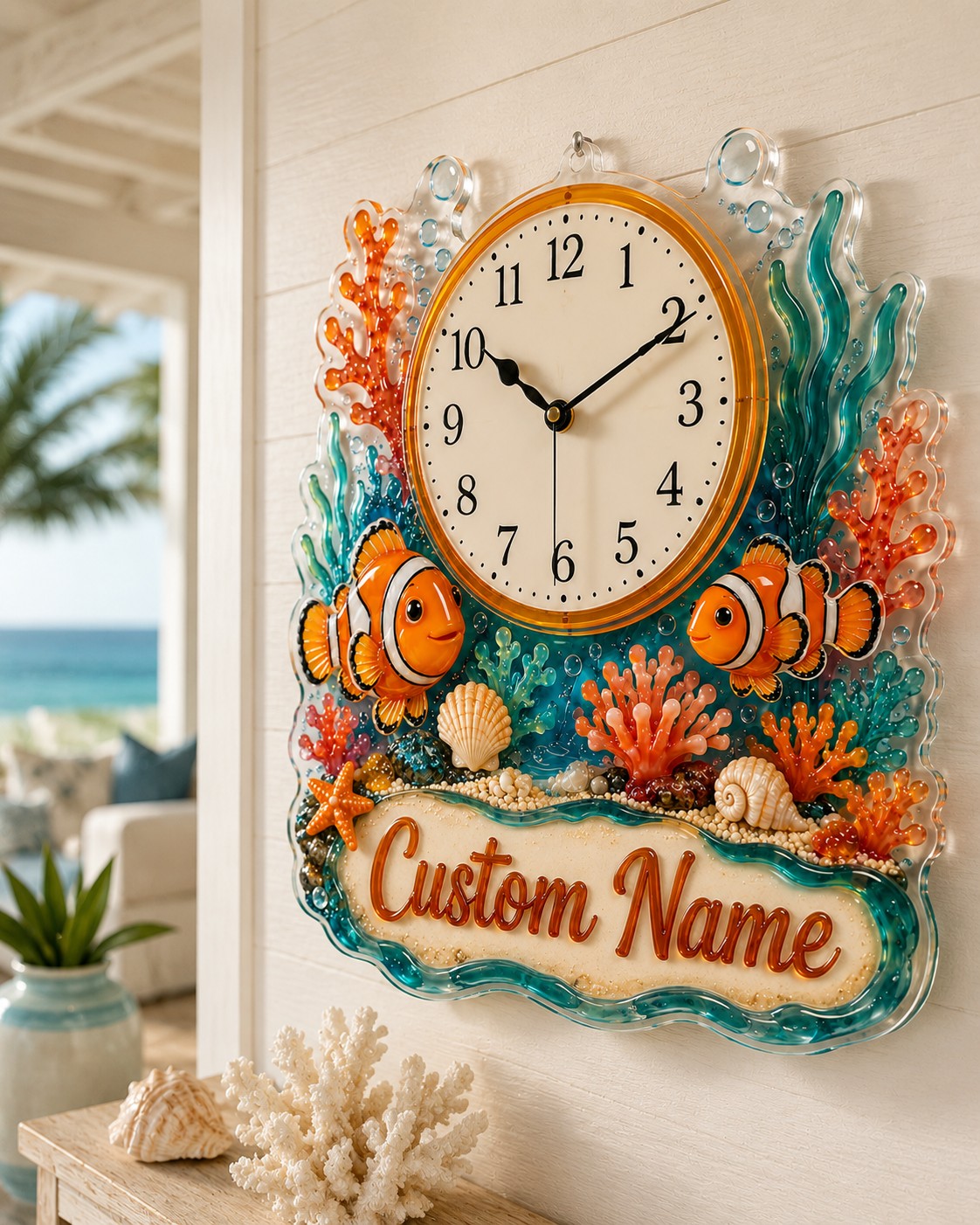 Personalized Ocean Reef Wall Clock with Custom Name — personalized with a custom name