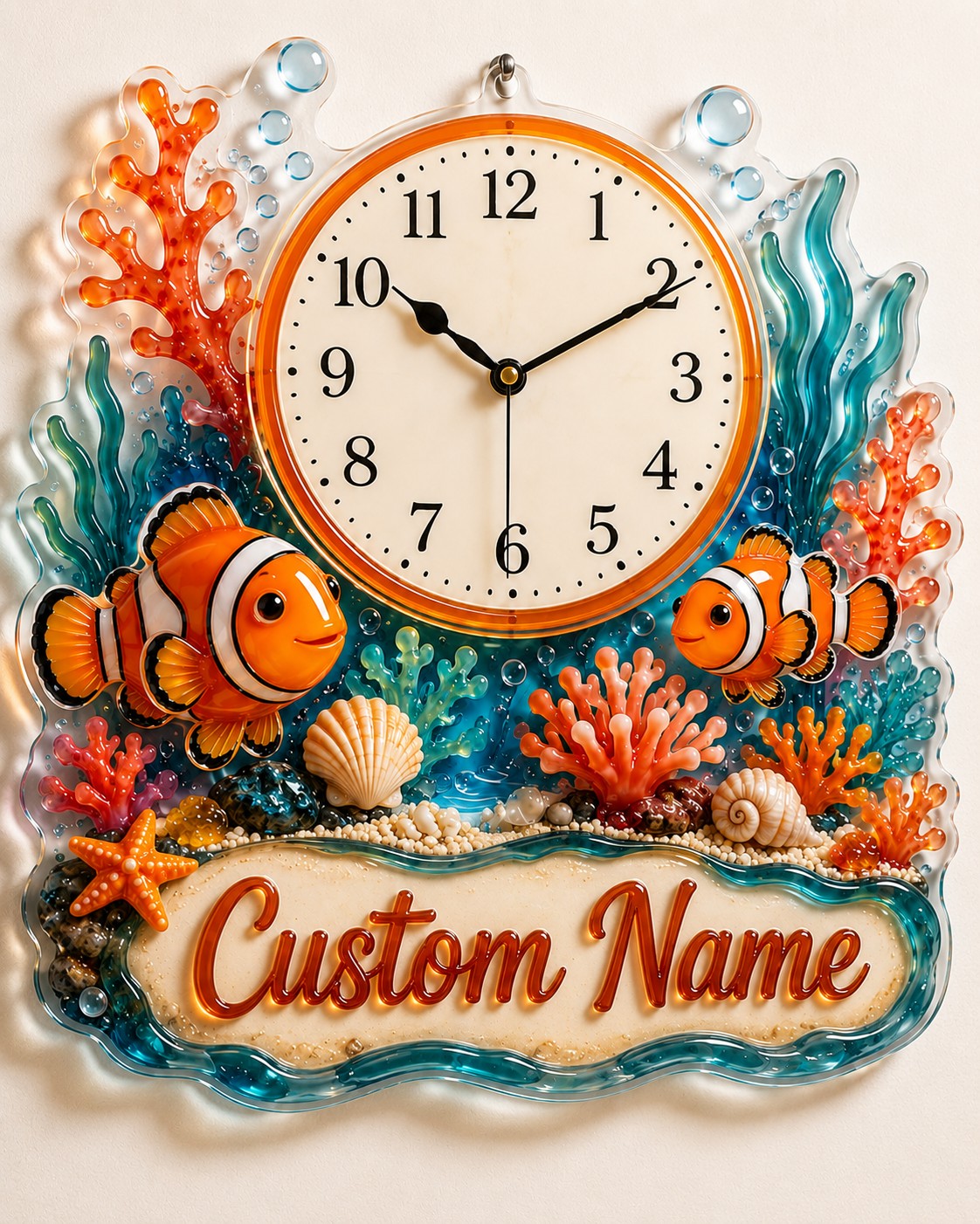 Personalized Ocean Reef Wall Clock with Custom Name — personalized with a custom name