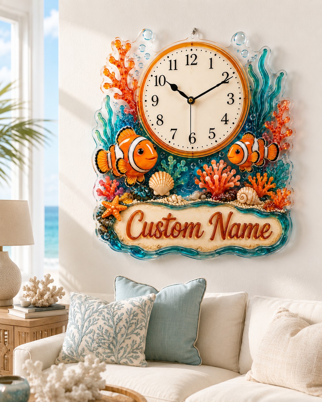 Personalized Ocean Reef Wall Clock with Custom Name — personalized with a custom name