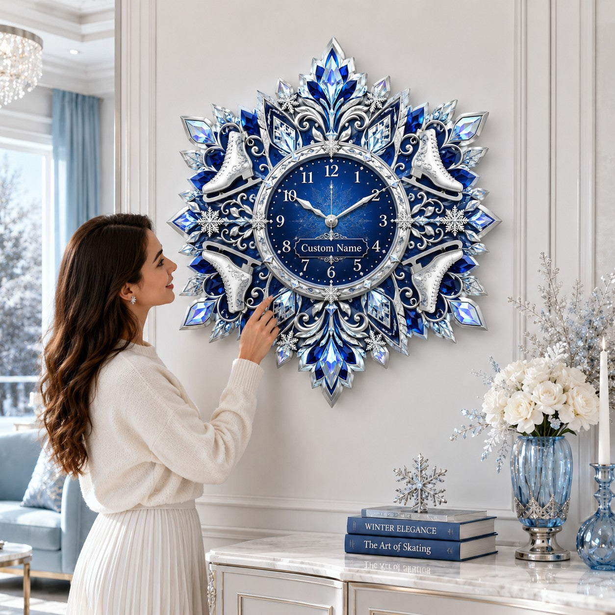 Personalized Figure Skating Wall Clock with Custom Name — personalized with a custom name