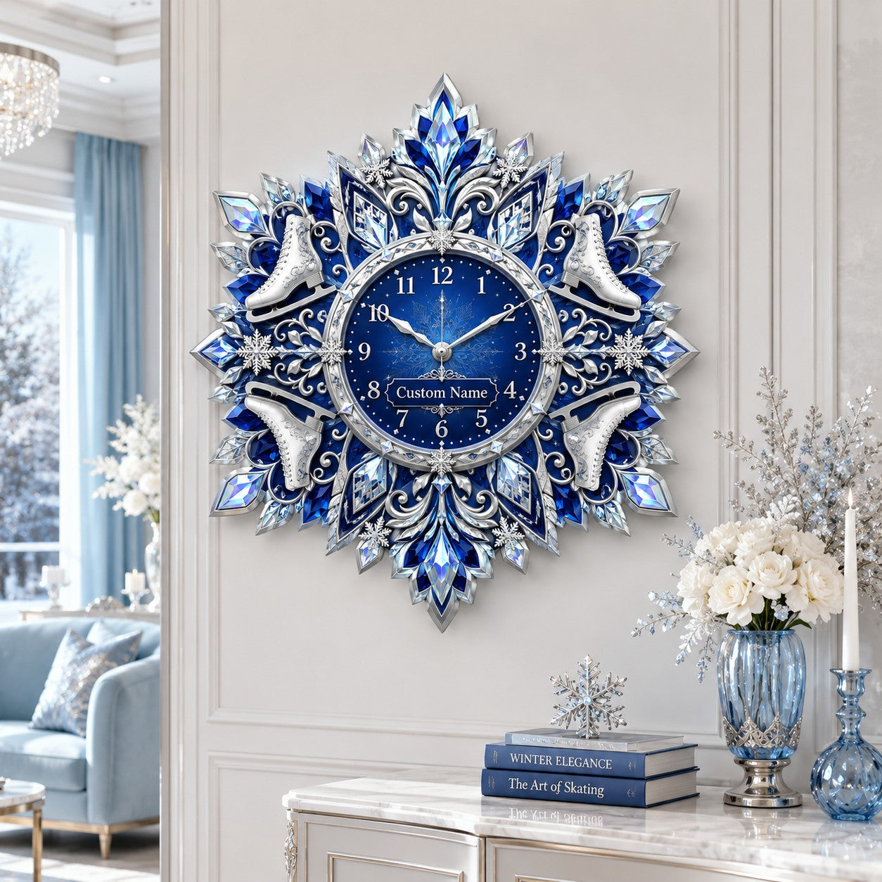 Personalized Figure Skating Wall Clock with Custom Name — personalized with a custom name