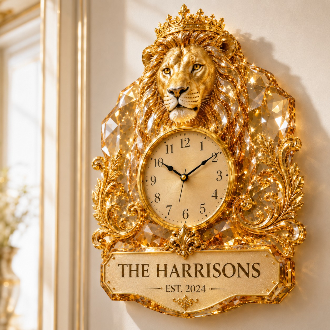 Personalized Royal Lion Wall Clock with Custom Name — personalized with a custom name