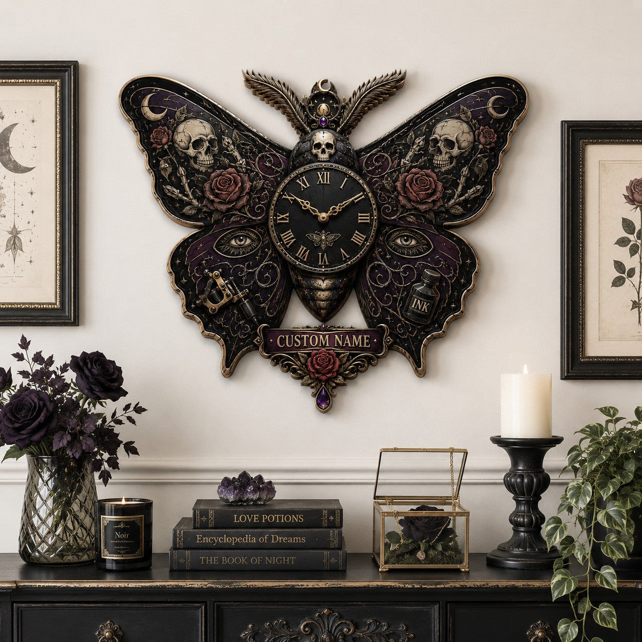 Personalized Moth and Butterfly Collectors Wall Clock with Custom Name — personalized with a custom name