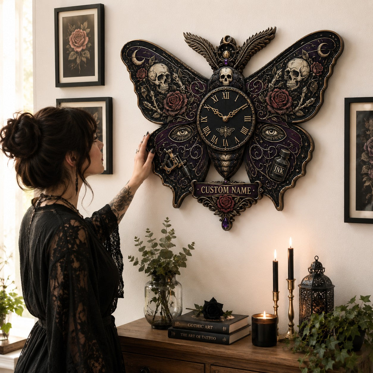Personalized Moth and Butterfly Collectors Wall Clock with Custom Name — personalized with a custom name