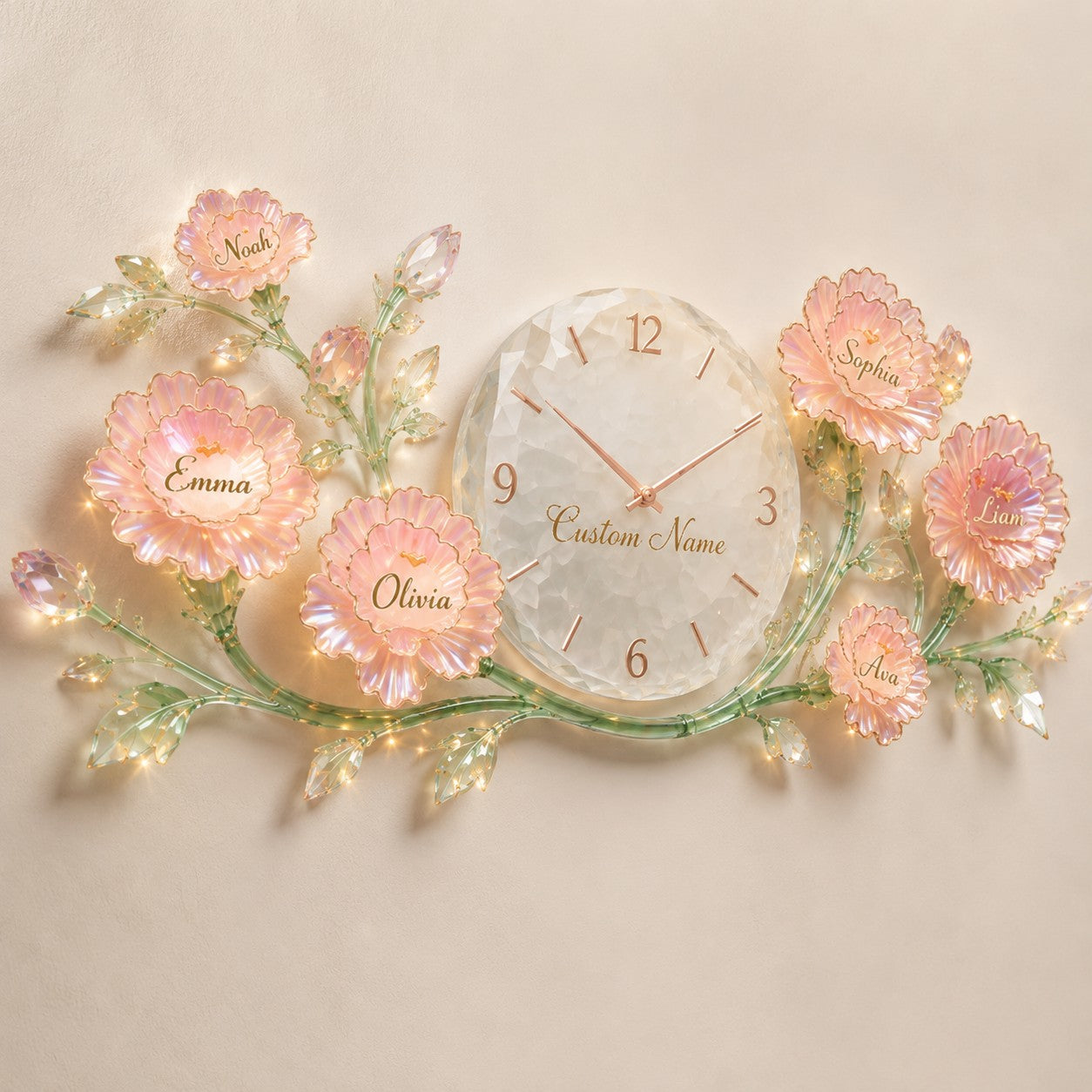 Personalized Floral Wall Clock with Custom Name (Design 2) — personalized with a custom name