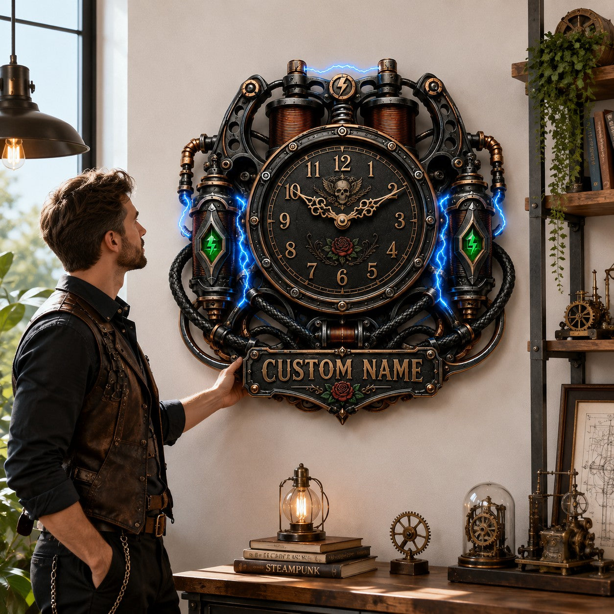 Personalized Electric Coil Wall Clock with Custom Name — personalized with a custom name