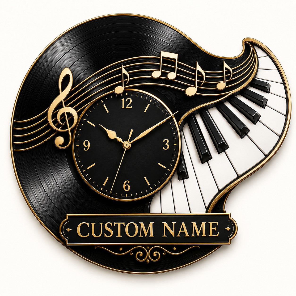 Personalized Piano Teacher Wall Clock, Custom Name Gift for Teachers — personalized with a custom name