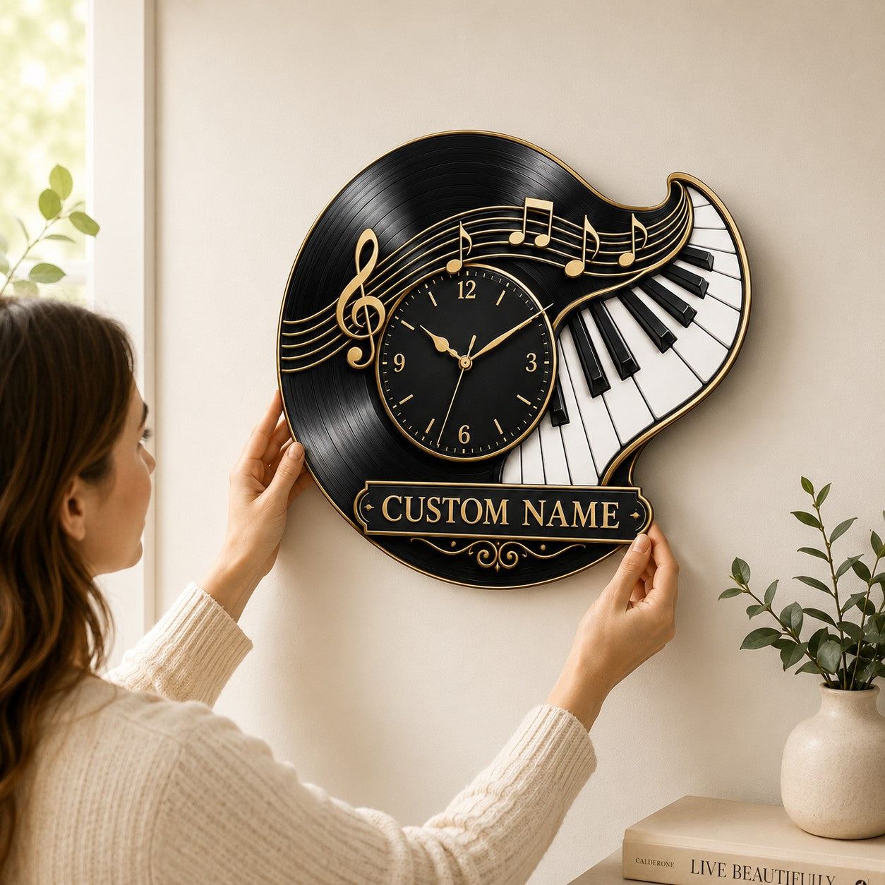 Personalized Piano Teacher Wall Clock, Custom Name Gift for Teachers — personalized with a custom name