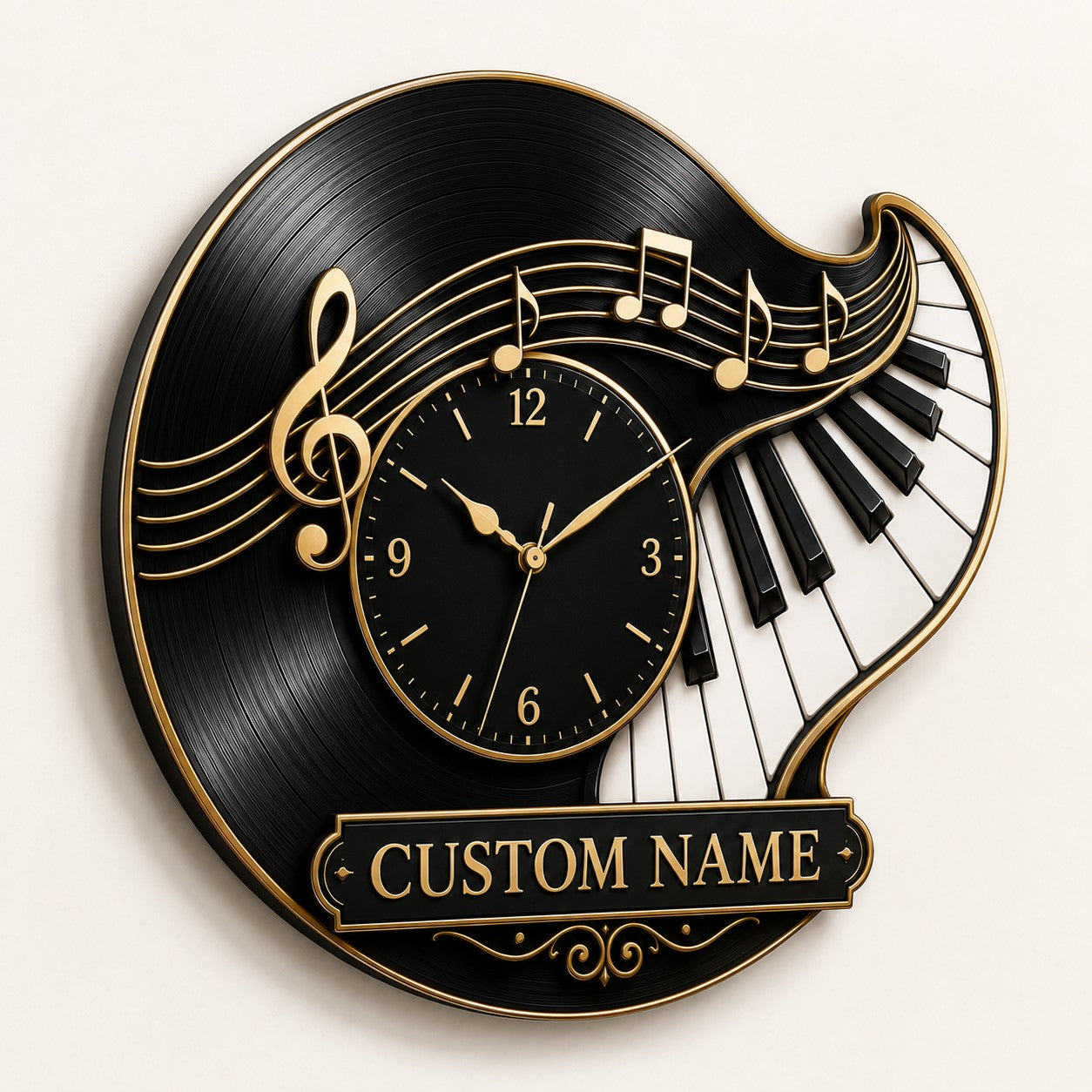 Personalized Piano Teacher Wall Clock, Custom Name Gift for Teachers — personalized with a custom name
