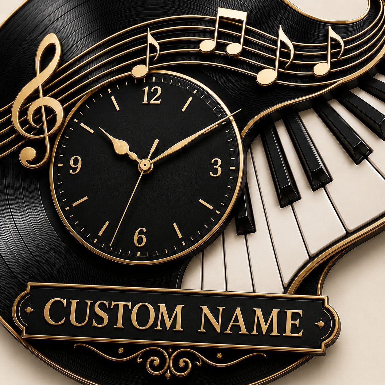 Personalized Piano Teacher Wall Clock, Custom Name Gift for Teachers — personalized with a custom name
