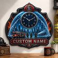 Personalized Firefighter Shield Wall Clock with Custom Name — personalized with a custom name