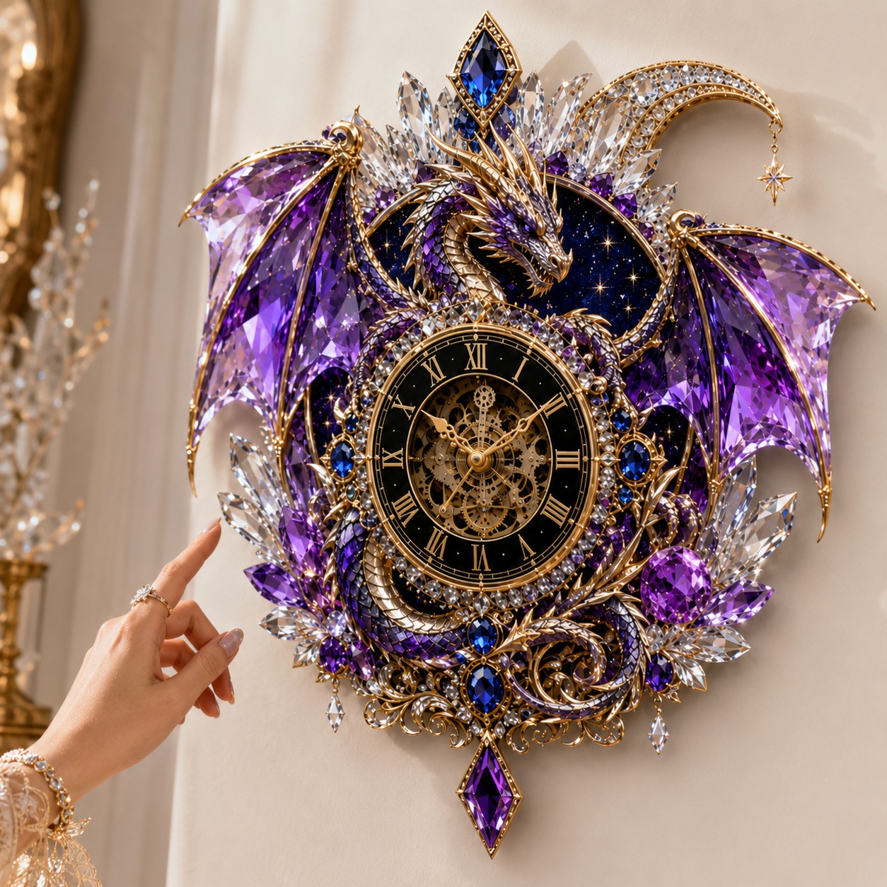 Personalized Purple Crystal Dragon Wall Clock with Custom Name — personalized with a custom name