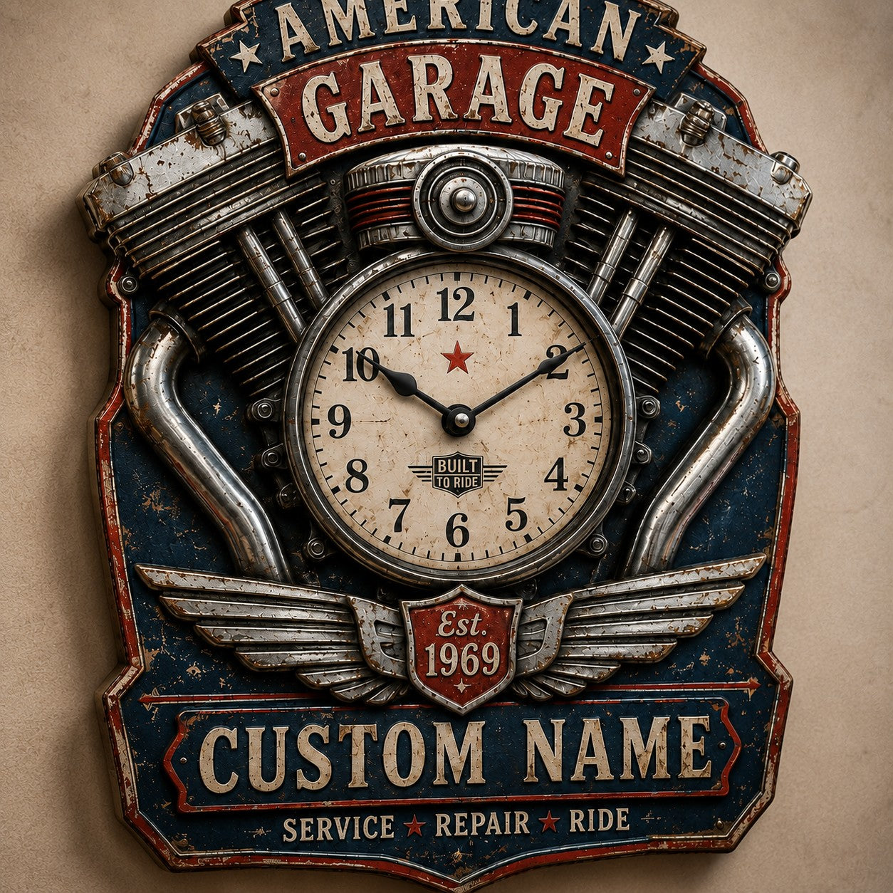 Personalized Motorcycle Enthusiasts Wall Clock with Custom Name — personalized with a custom name