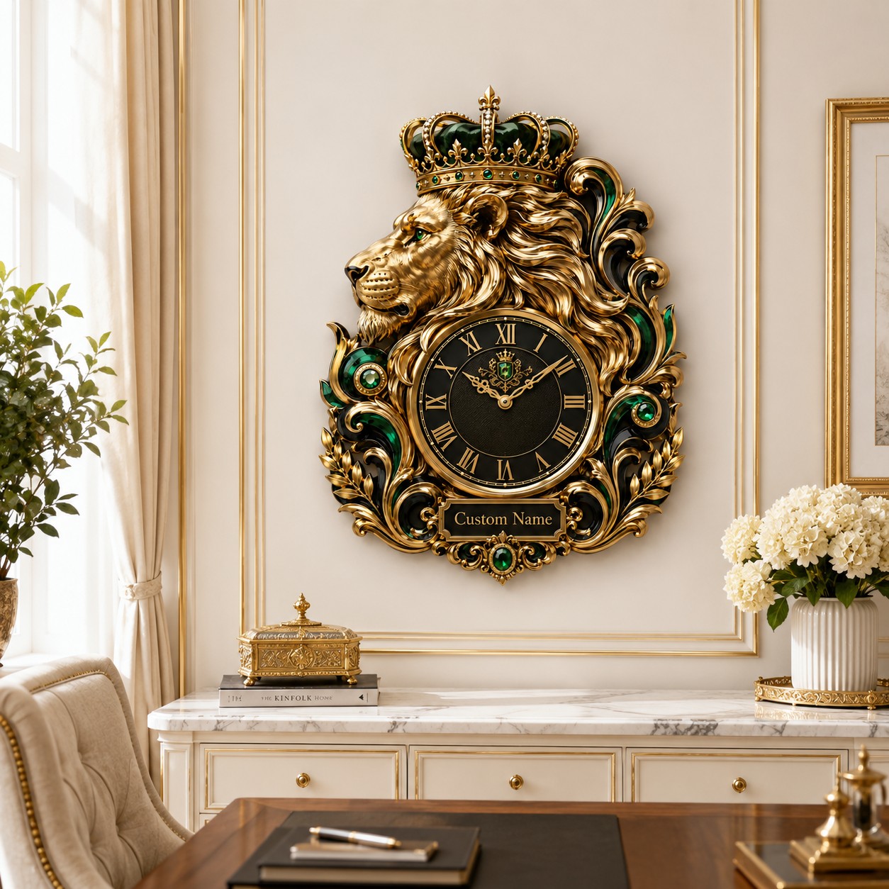 Personalized Crowned Lion Wall Clock with Custom Name — personalized with a custom name