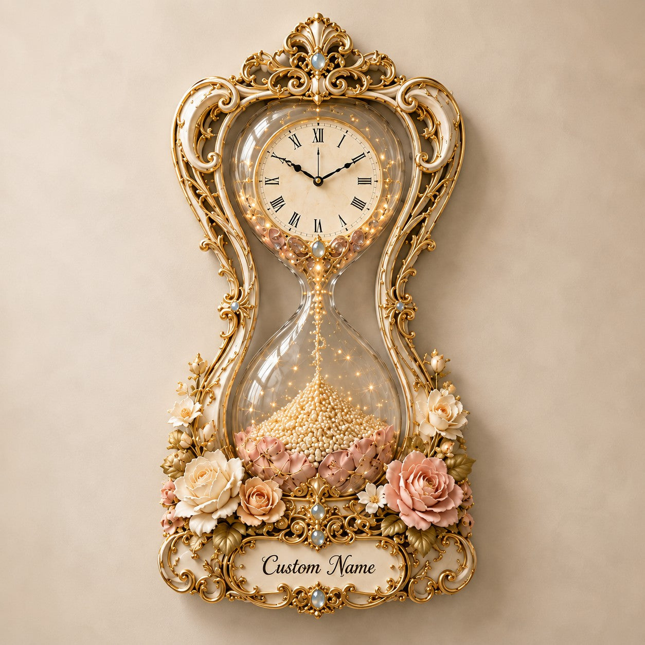 Personalized Hourglass Wall Clock with Custom Name — personalized with a custom name