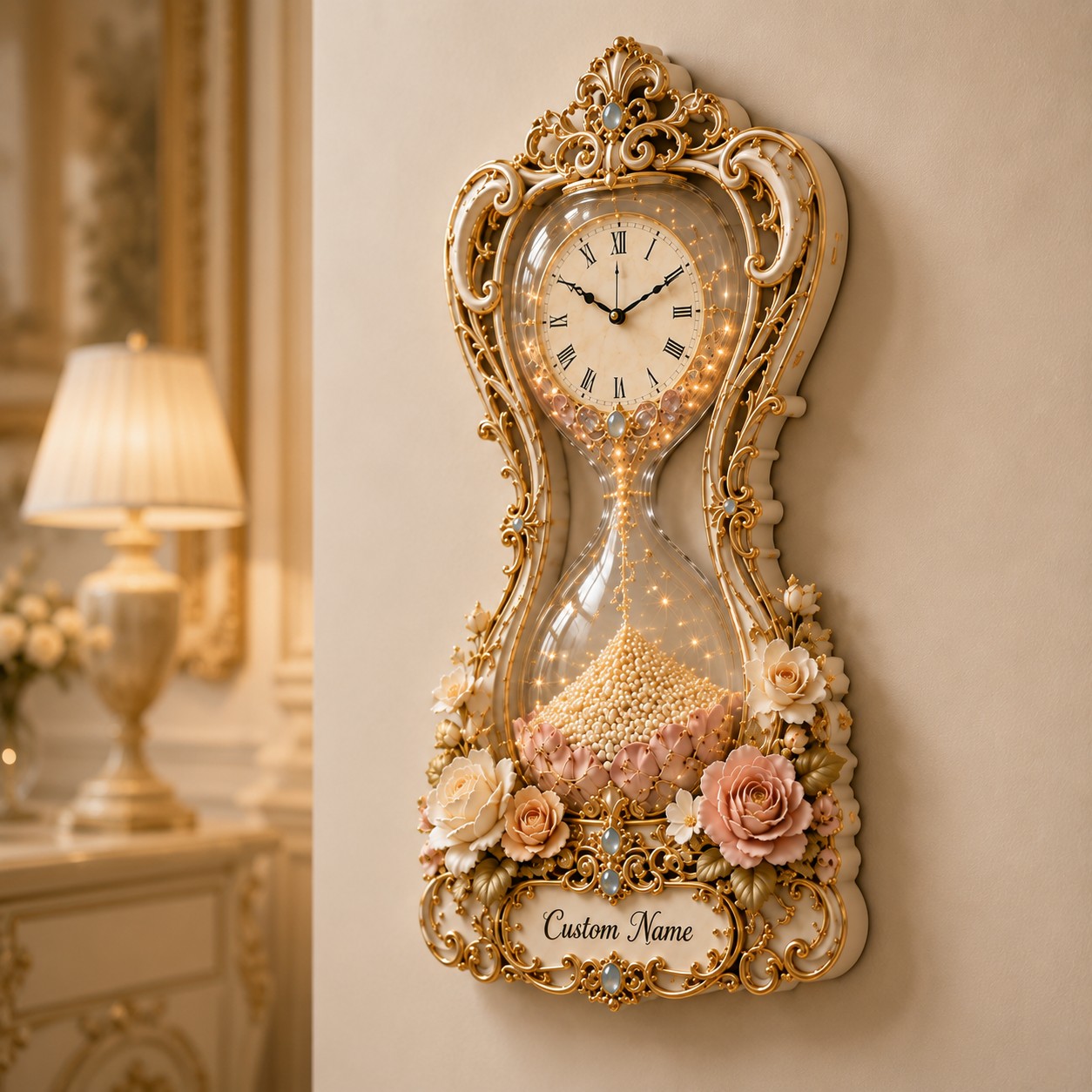 Personalized Hourglass Wall Clock with Custom Name — personalized with a custom name