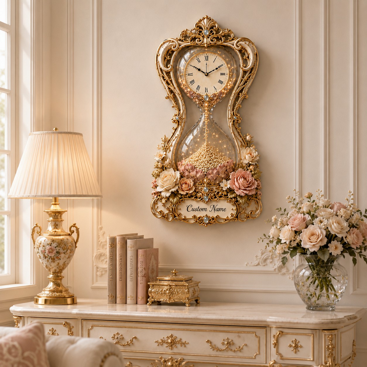 Personalized Hourglass Wall Clock with Custom Name — personalized with a custom name