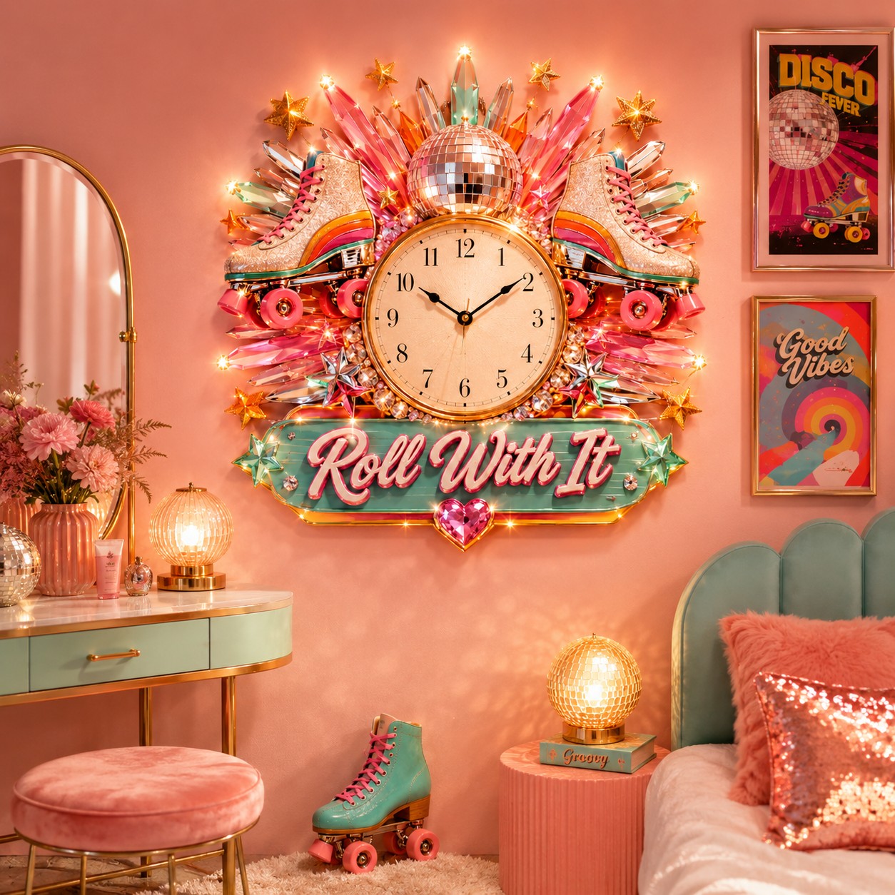 Personalized Roller Skate Wall Clock with Custom Name — personalized with a custom name