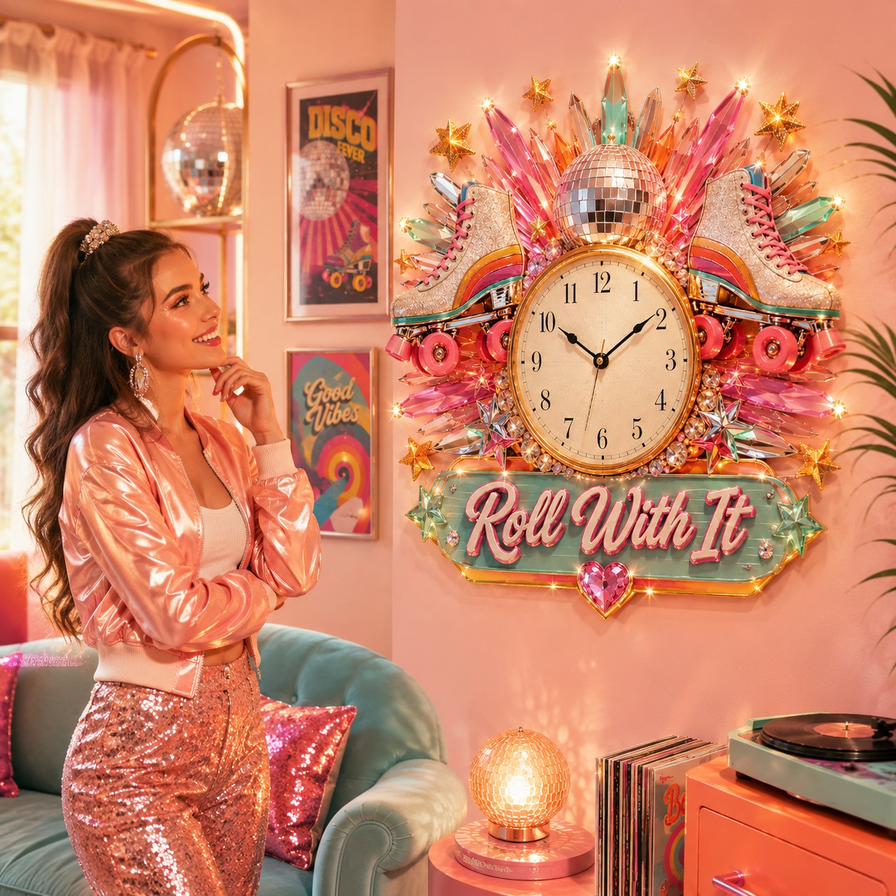 Personalized Roller Skate Wall Clock with Custom Name — personalized with a custom name