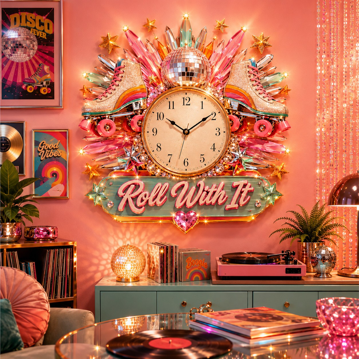 Personalized Roller Skate Wall Clock with Custom Name — personalized with a custom name