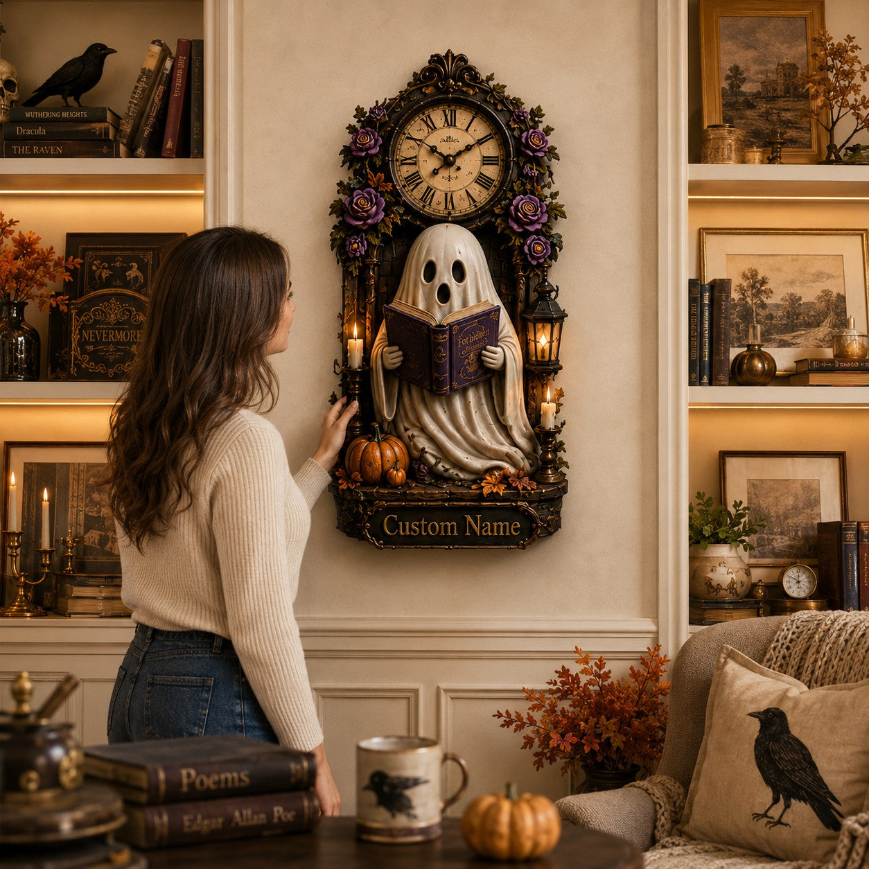 Personalized Spooky Reader Wall Clock with Custom Name — personalized with a custom name