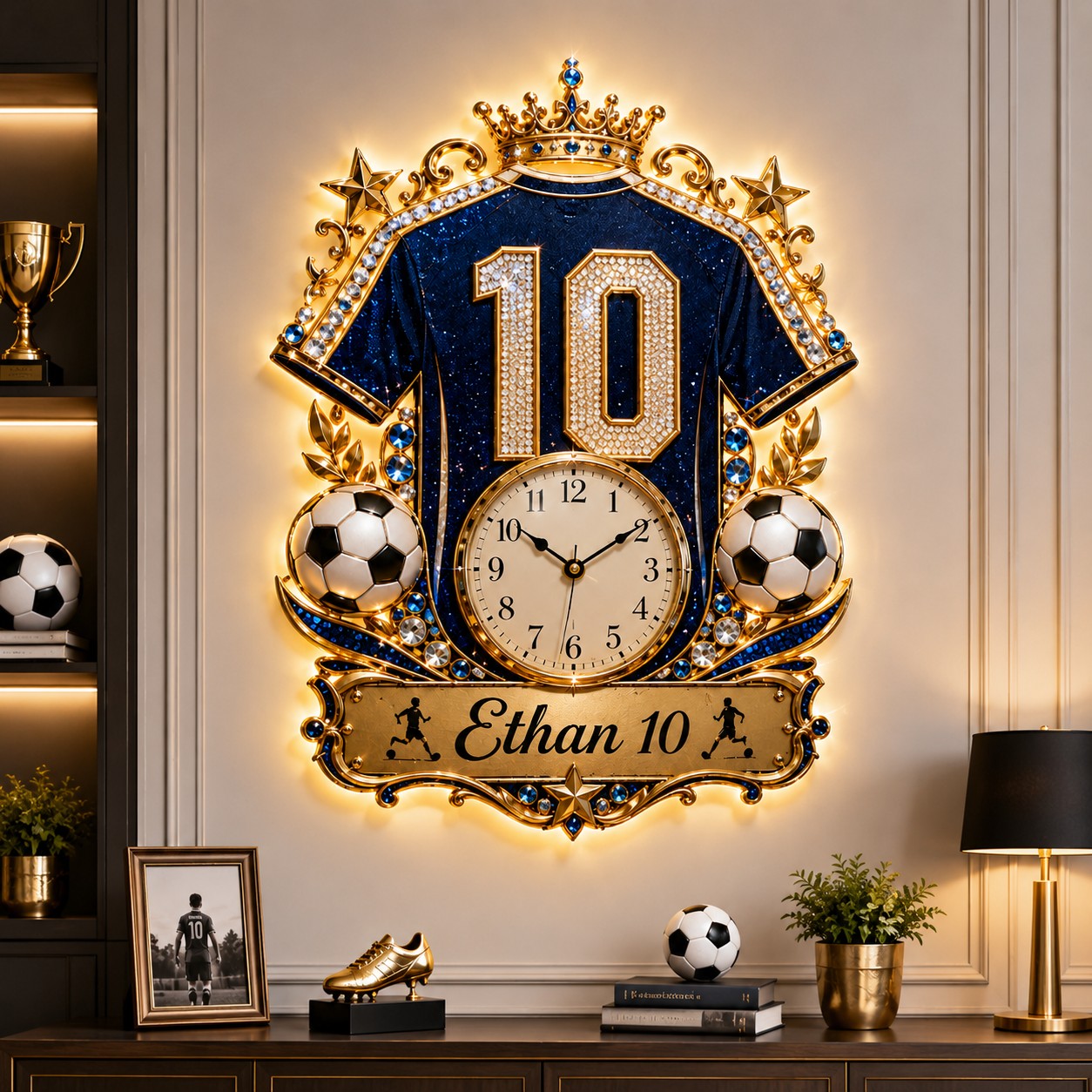 Personalized Soccer Jersey Wall Clock with Custom Name — personalized with a custom name
