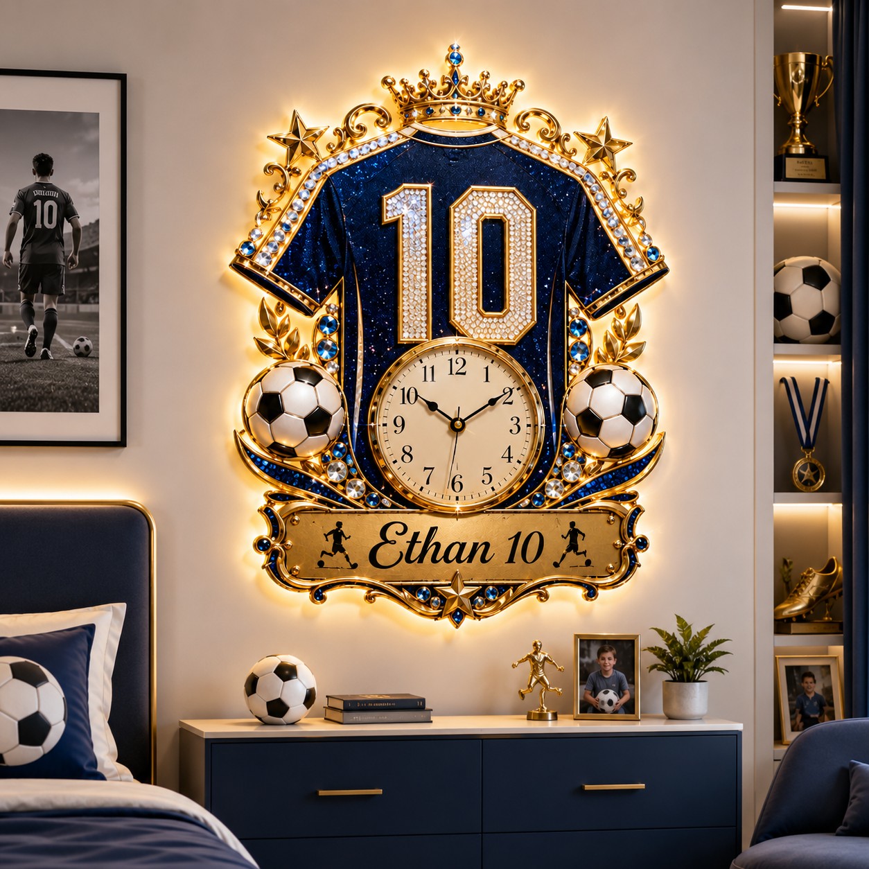 Personalized Soccer Jersey Wall Clock with Custom Name — personalized with a custom name