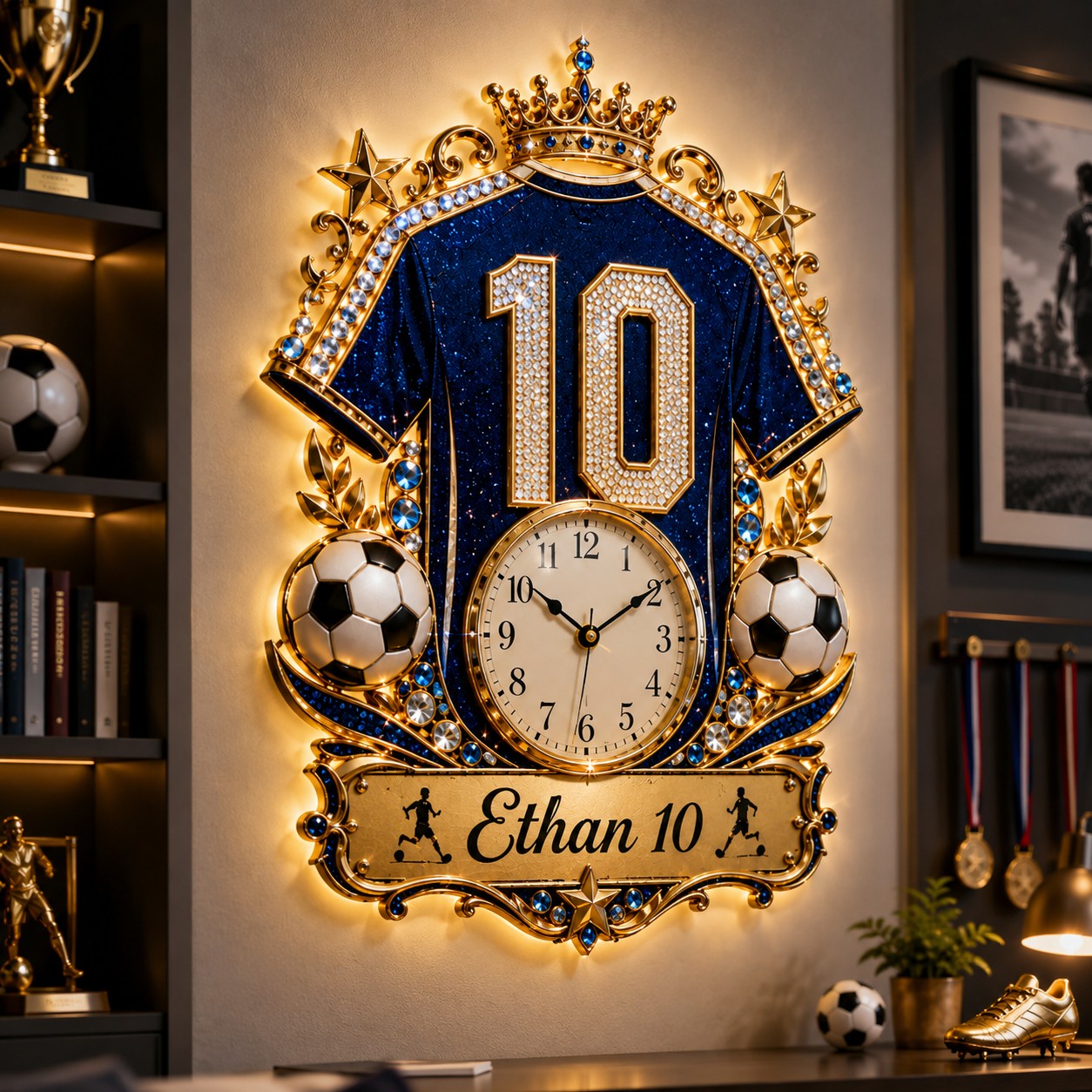 Personalized Soccer Jersey Wall Clock with Custom Name — personalized with a custom name