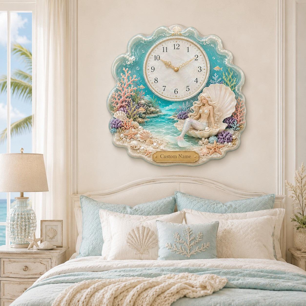 Personalized Pearl Shell Wall Clock with Custom Name — personalized with a custom name