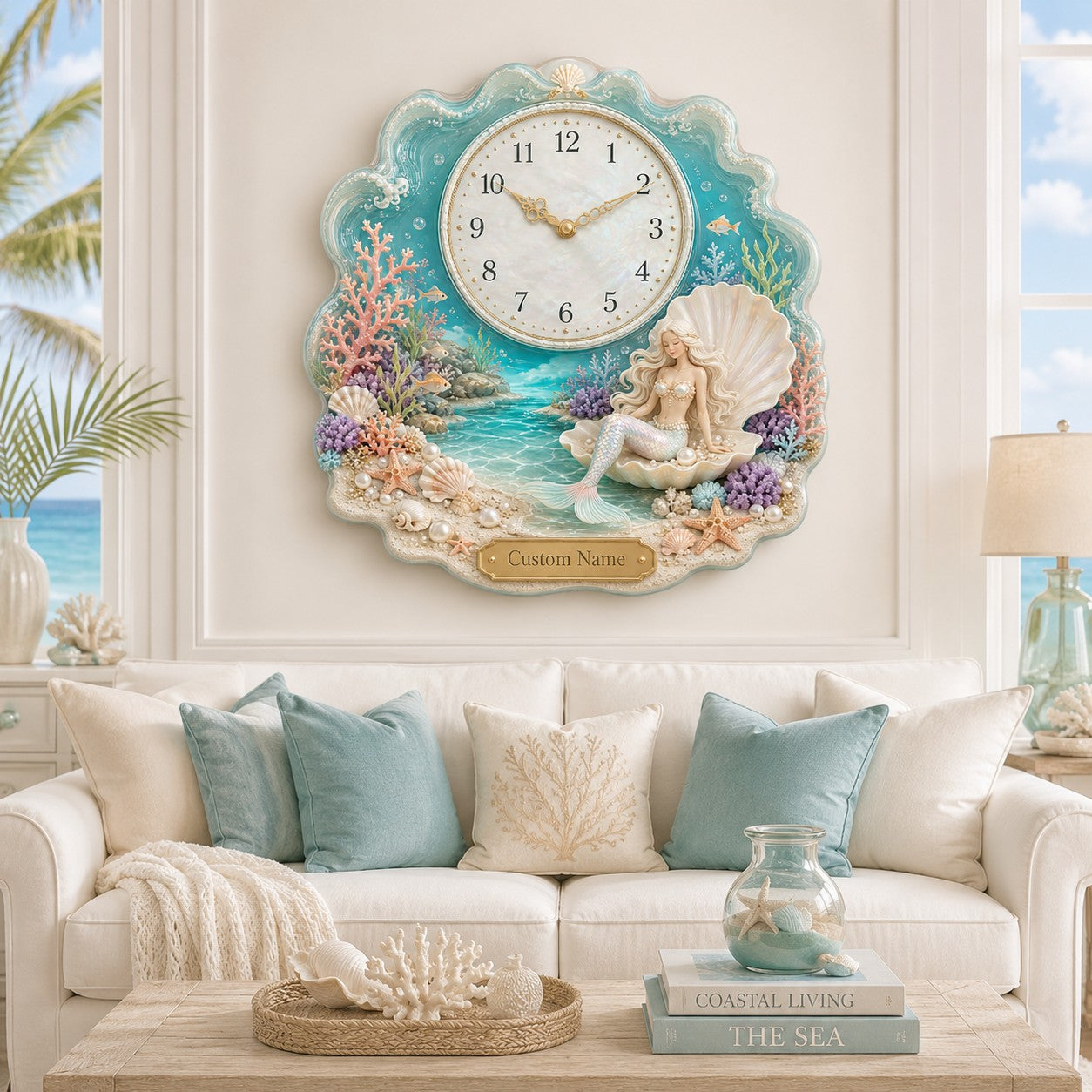Personalized Pearl Shell Wall Clock with Custom Name — personalized with a custom name