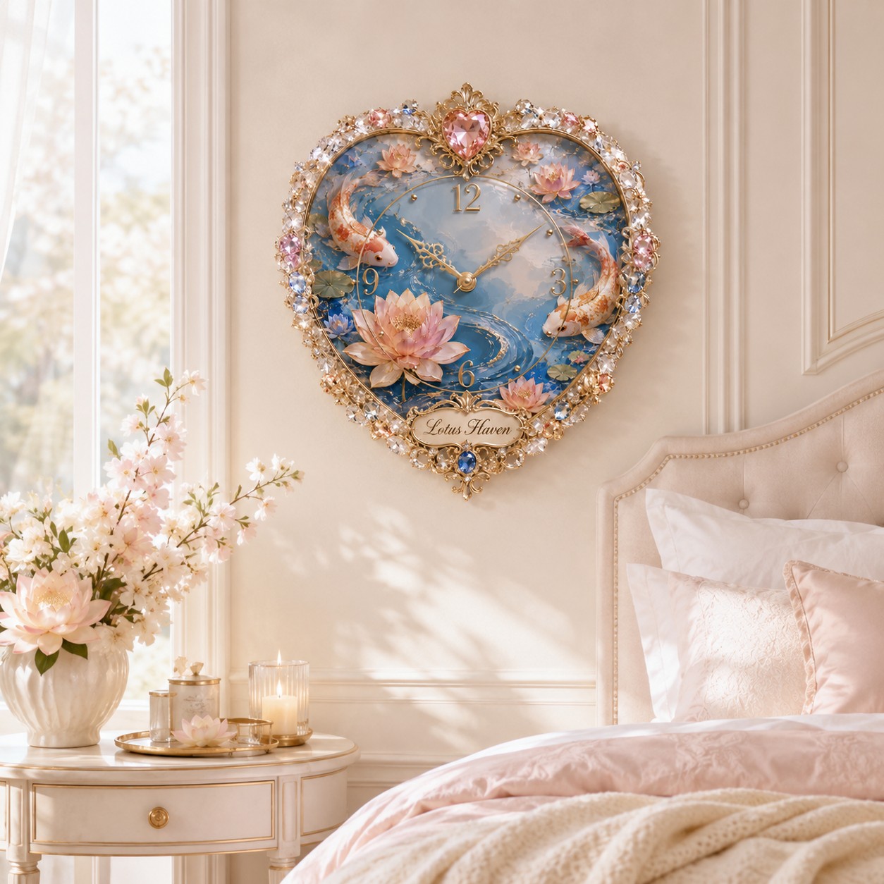 Personalized Koi Lotus Wall Clock with Custom Name — personalized with a custom name