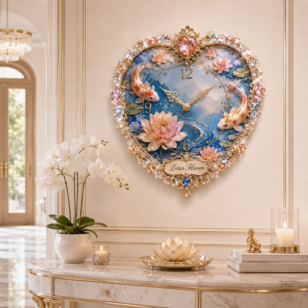 Personalized Koi Lotus Wall Clock with Custom Name — personalized with a custom name