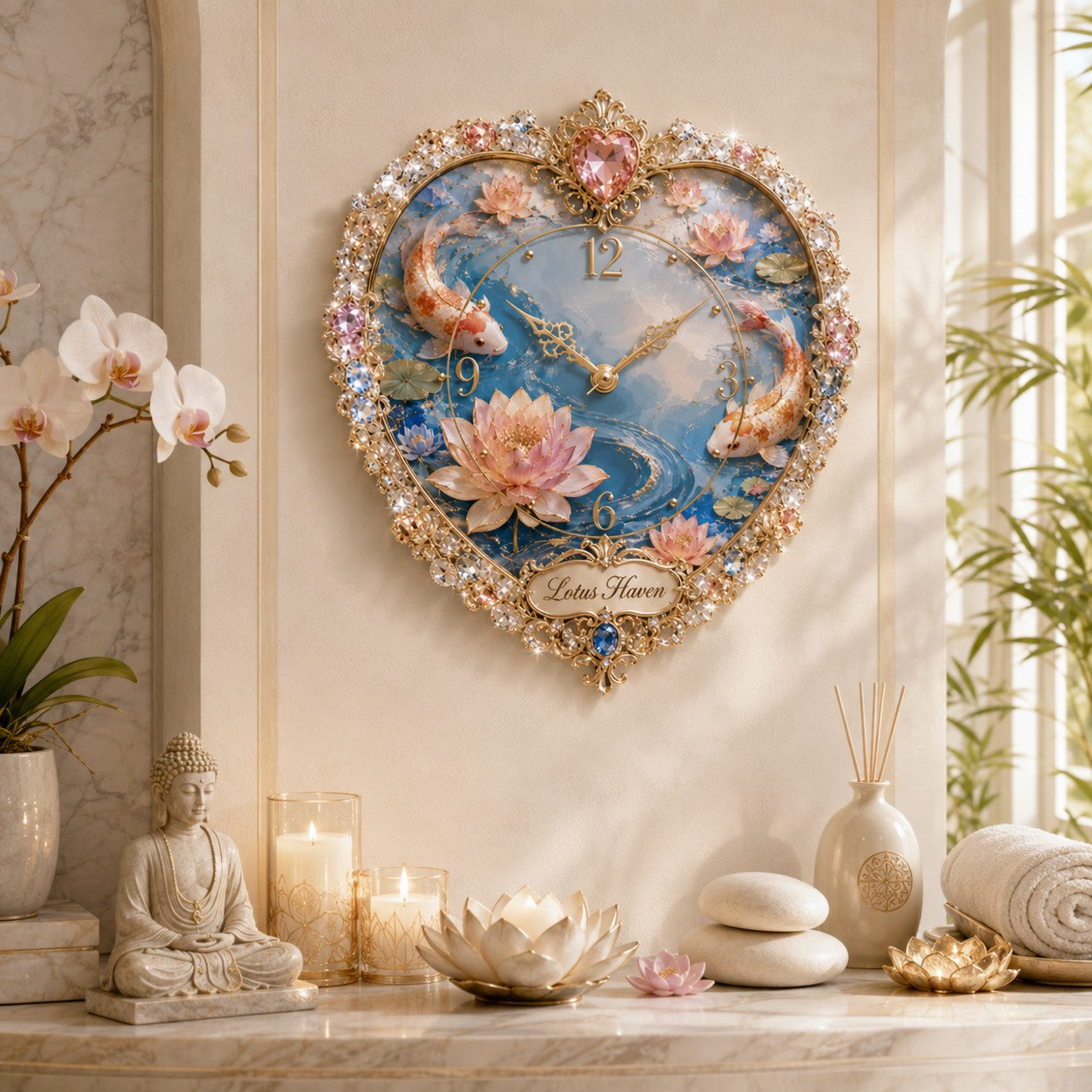 Personalized Koi Lotus Wall Clock with Custom Name — personalized with a custom name