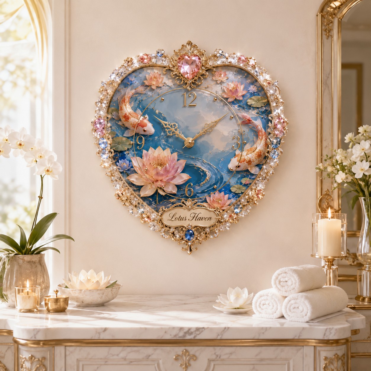 Personalized Koi Lotus Wall Clock with Custom Name — personalized with a custom name