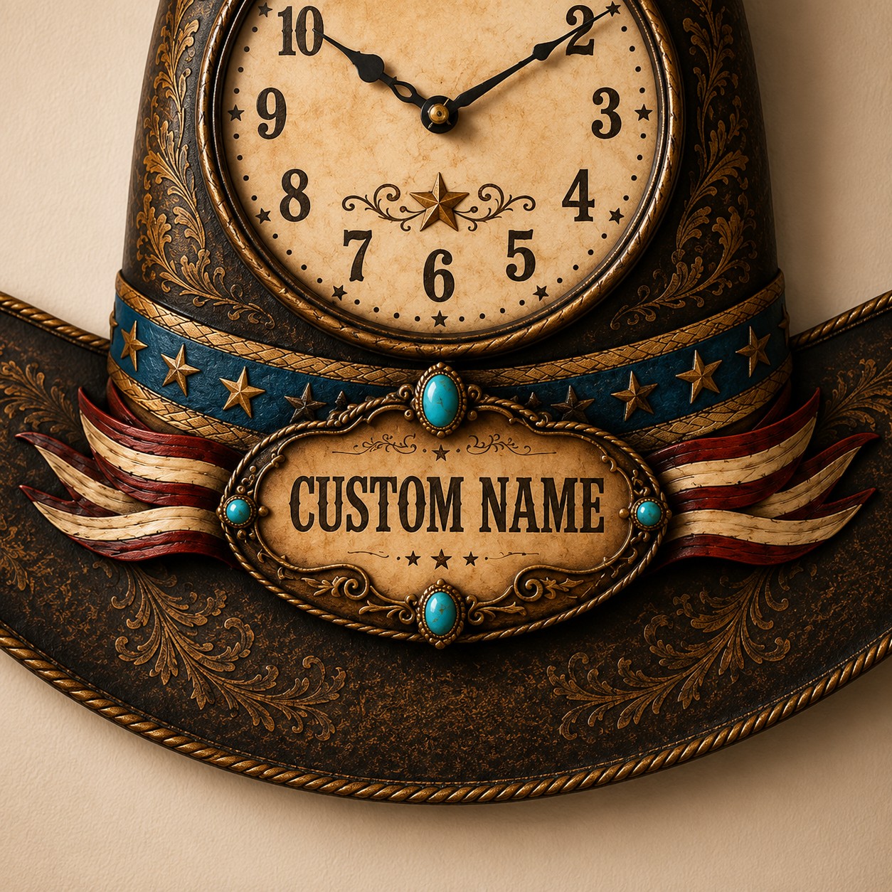 Personalized Cowboy Hat Shaped Wall Clock with Custom Name — personalized with a custom name