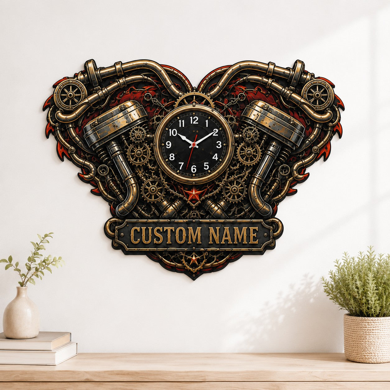 Personalized Motorcycle Wall Clock, Custom Name Gift for Bikers — personalized with a custom name
