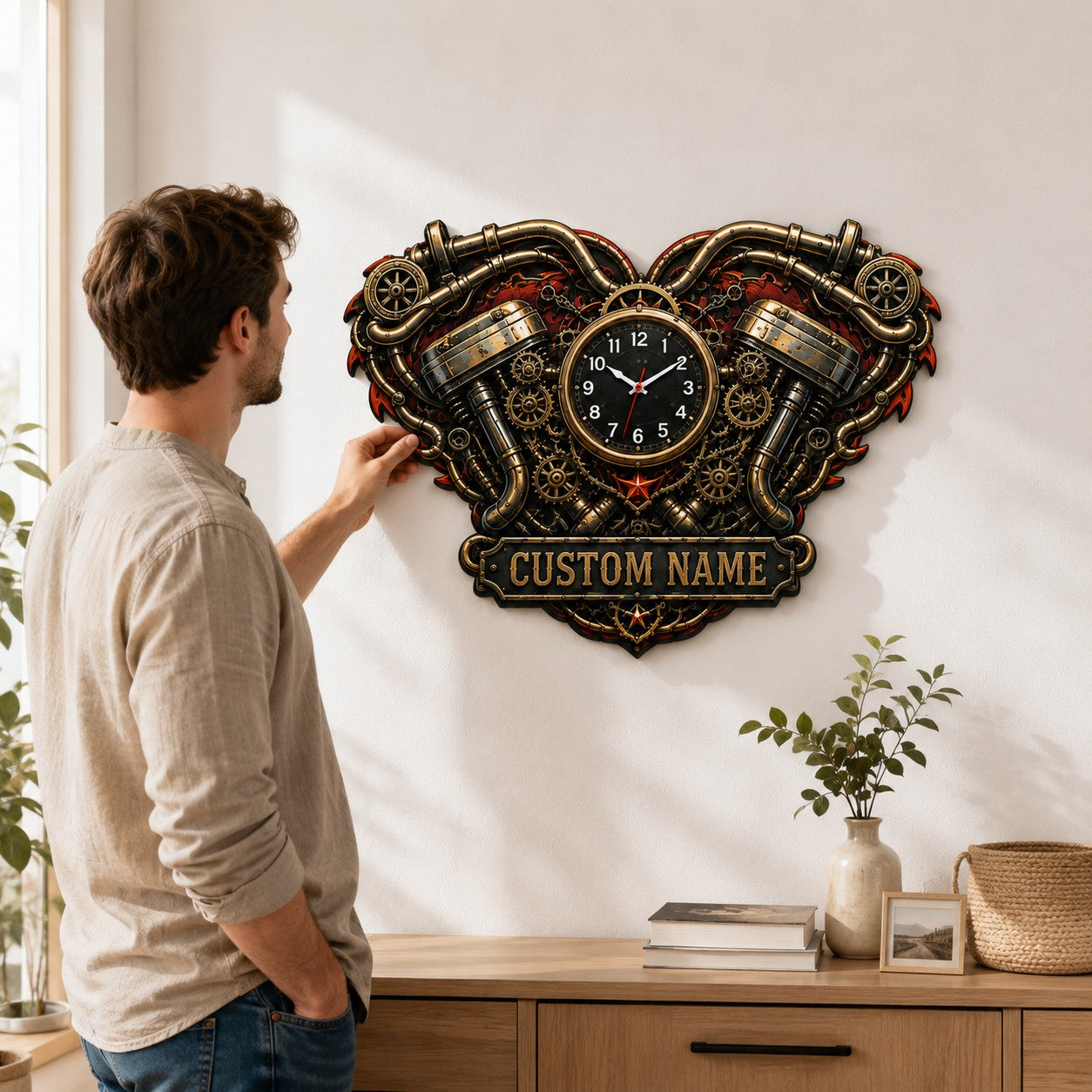 Personalized Motorcycle Wall Clock, Custom Name Gift for Bikers — personalized with a custom name