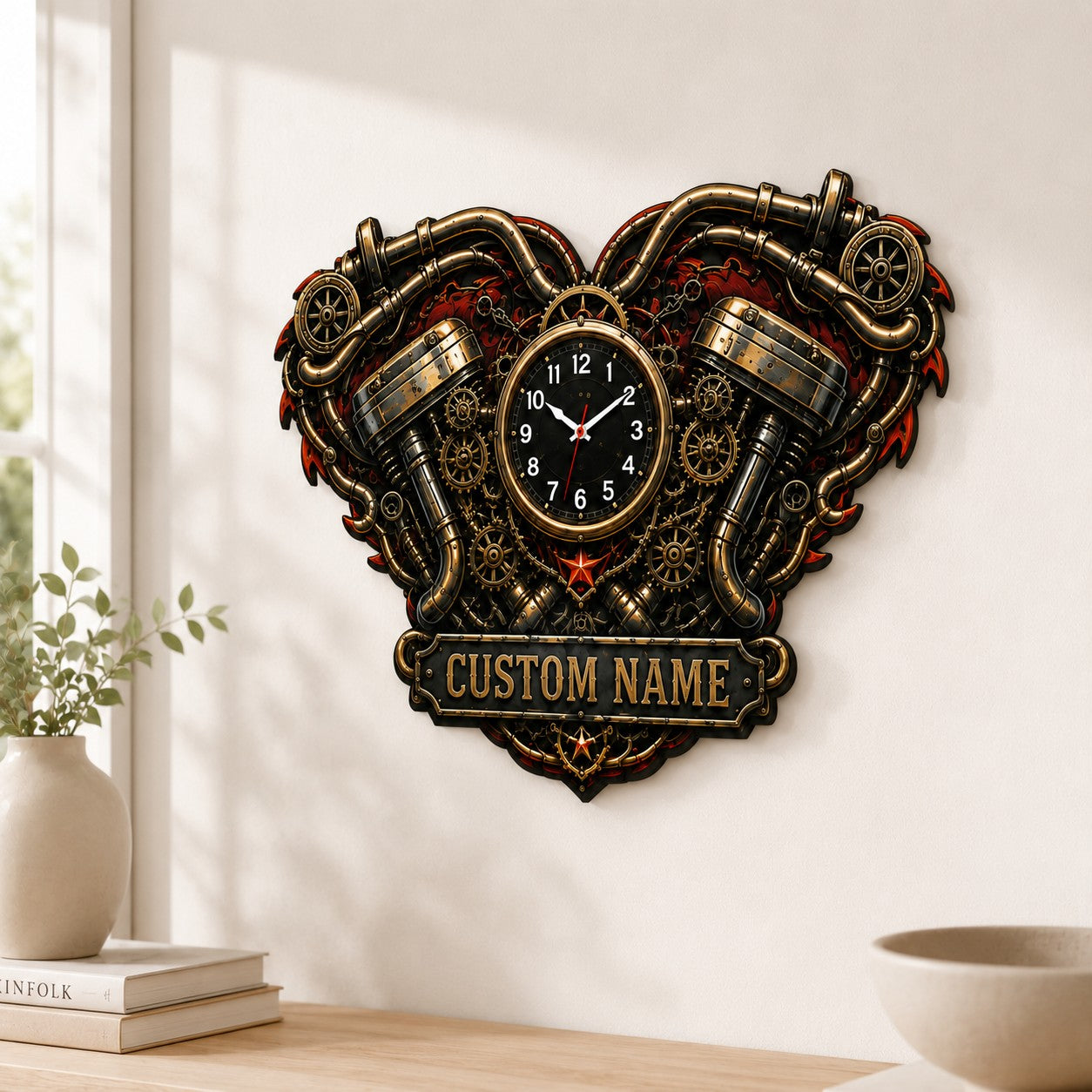 Personalized Motorcycle Wall Clock, Custom Name Gift for Bikers — personalized with a custom name