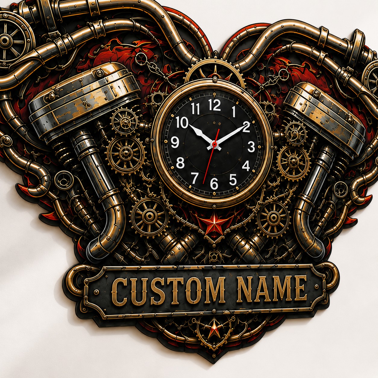 Personalized Motorcycle Wall Clock, Custom Name Gift for Bikers — personalized with a custom name