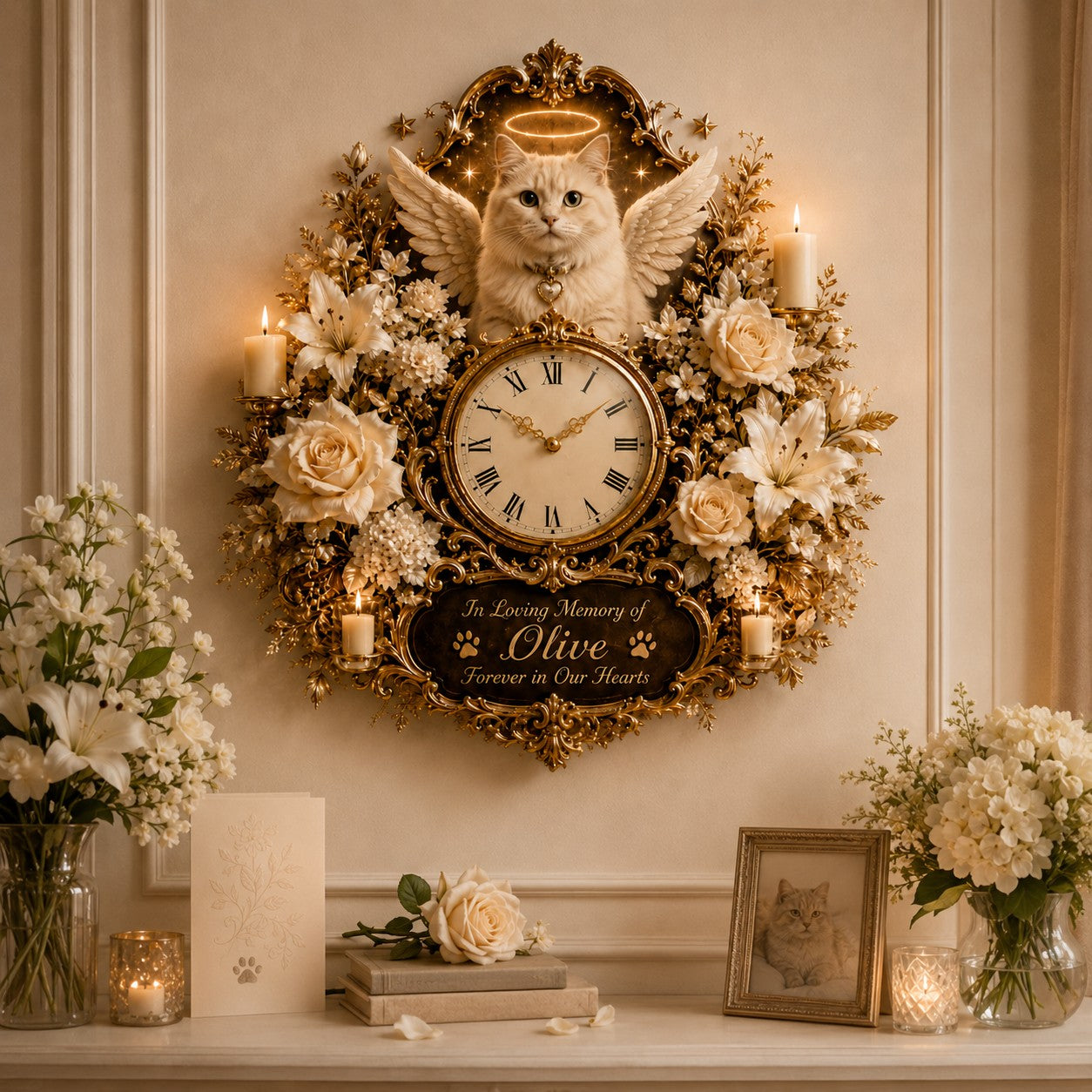 Personalized Cat Memorial Wall Clock, Custom Name Gift for Cat Lovers — personalized with a custom name