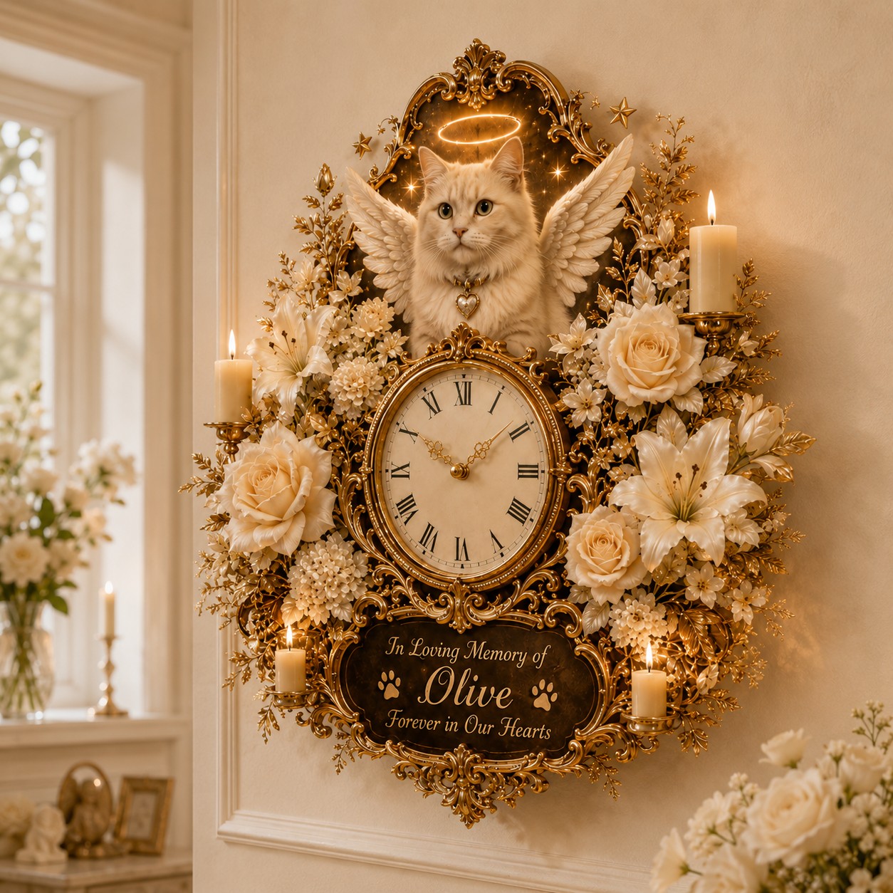 Personalized Cat Memorial Wall Clock, Custom Name Gift for Cat Lovers — personalized with a custom name