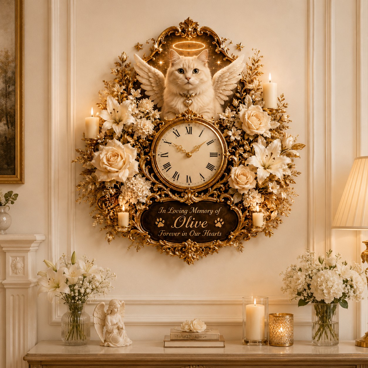 Personalized Cat Memorial Wall Clock, Custom Name Gift for Cat Lovers — personalized with a custom name