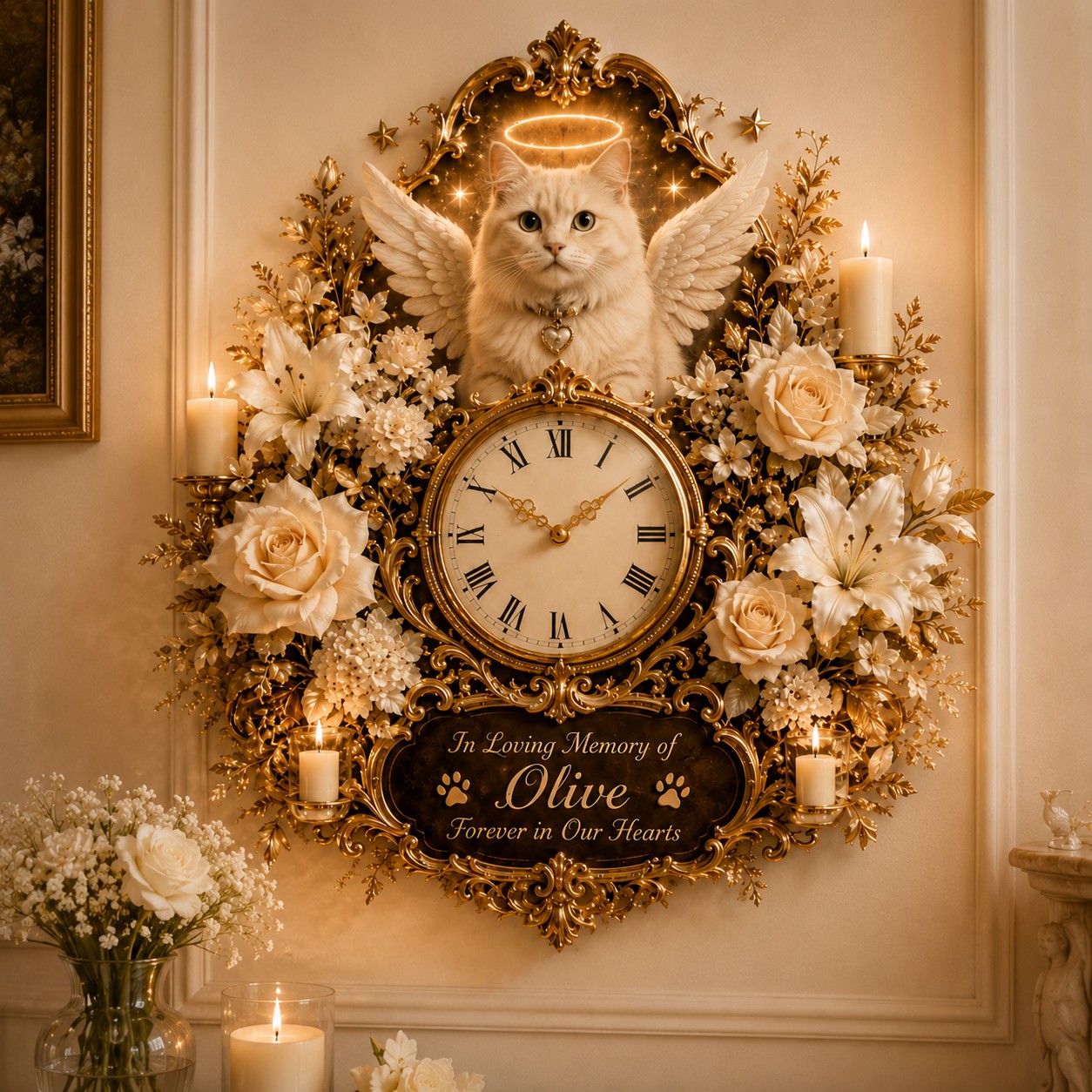 Personalized Cat Memorial Wall Clock, Custom Name Gift for Cat Lovers — personalized with a custom name