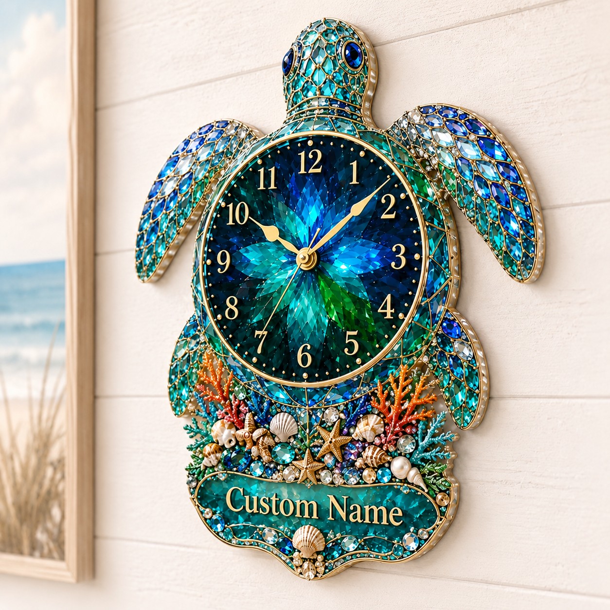 Personalized Sea Turtle Wall Clock with Custom Name (Design 4) — personalized with a custom name