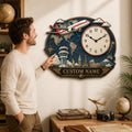 Personalized Airplane World Map Wall Clock with Custom Name — personalized with a custom name