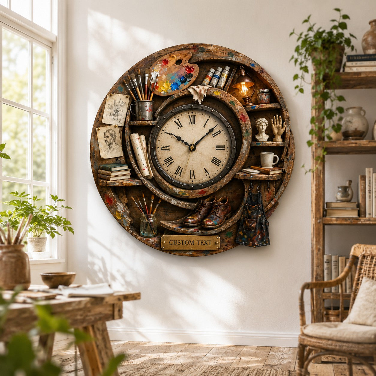 Personalized Spiral Artist Wall Clock with Custom Name — personalized with a custom name