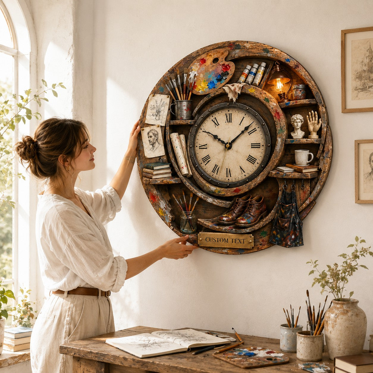 Personalized Spiral Artist Wall Clock with Custom Name — personalized with a custom name